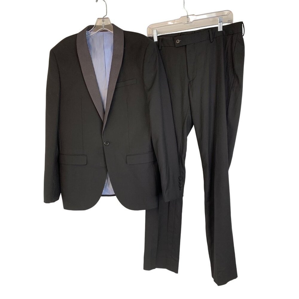 Mens Two-Piece Black Suit Slim Fit 38L Vitarelli  Single Button Double Vent GUC